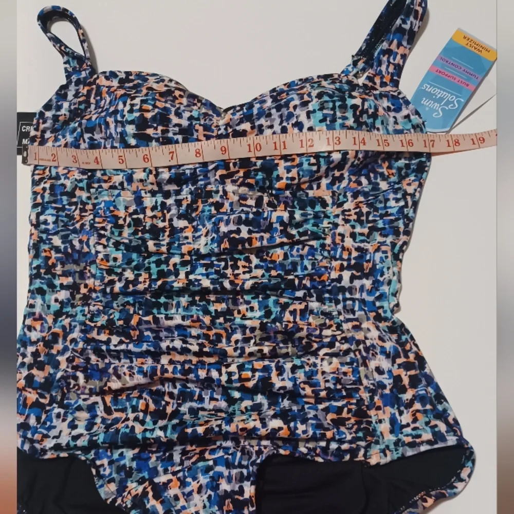 SWIM Solutions Women's Black Multi-Color Sherred Swimsuit. Size 16 - Picture 10 of 16